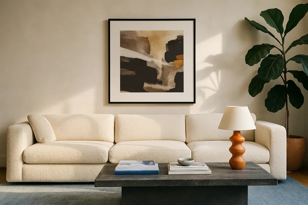 Avalanche IV by Chris Paschke. Displayed in a glass frame with matte in a clean modern living room. Available as an archival giclee rolled canvas, fine art paper, or poster print. SKU 95457a.