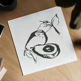Avocado I BW by Chris Paschke. Shown as a detailed flat fine art print, highlighting archival giclee quality. Available as an archival giclee rolled canvas, fine art paper, or poster print. SKU 64209a.