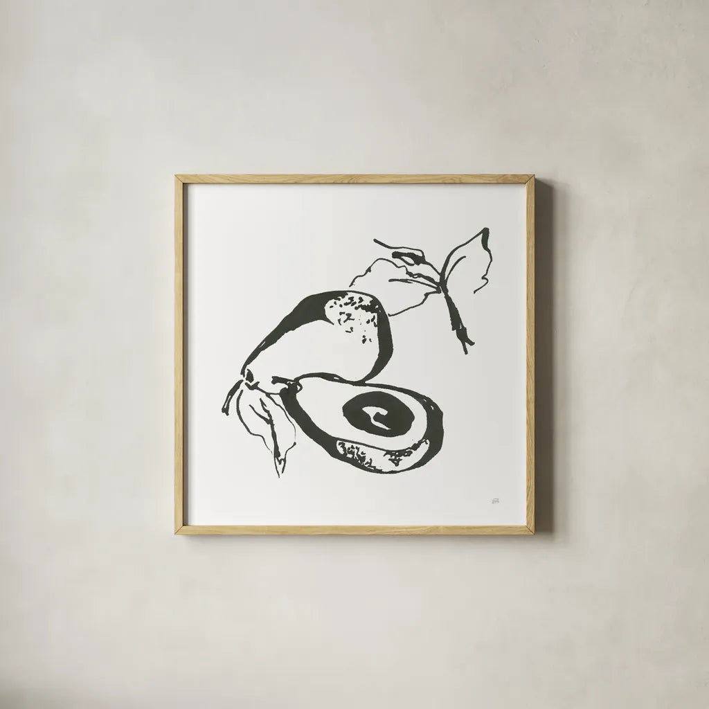 Avocado I BW by Chris Paschke. Shown in a natural wood glass frame for a timeless modern aesthetic. Available as an archival giclee rolled canvas, fine art paper, or poster print. SKU 64209a.