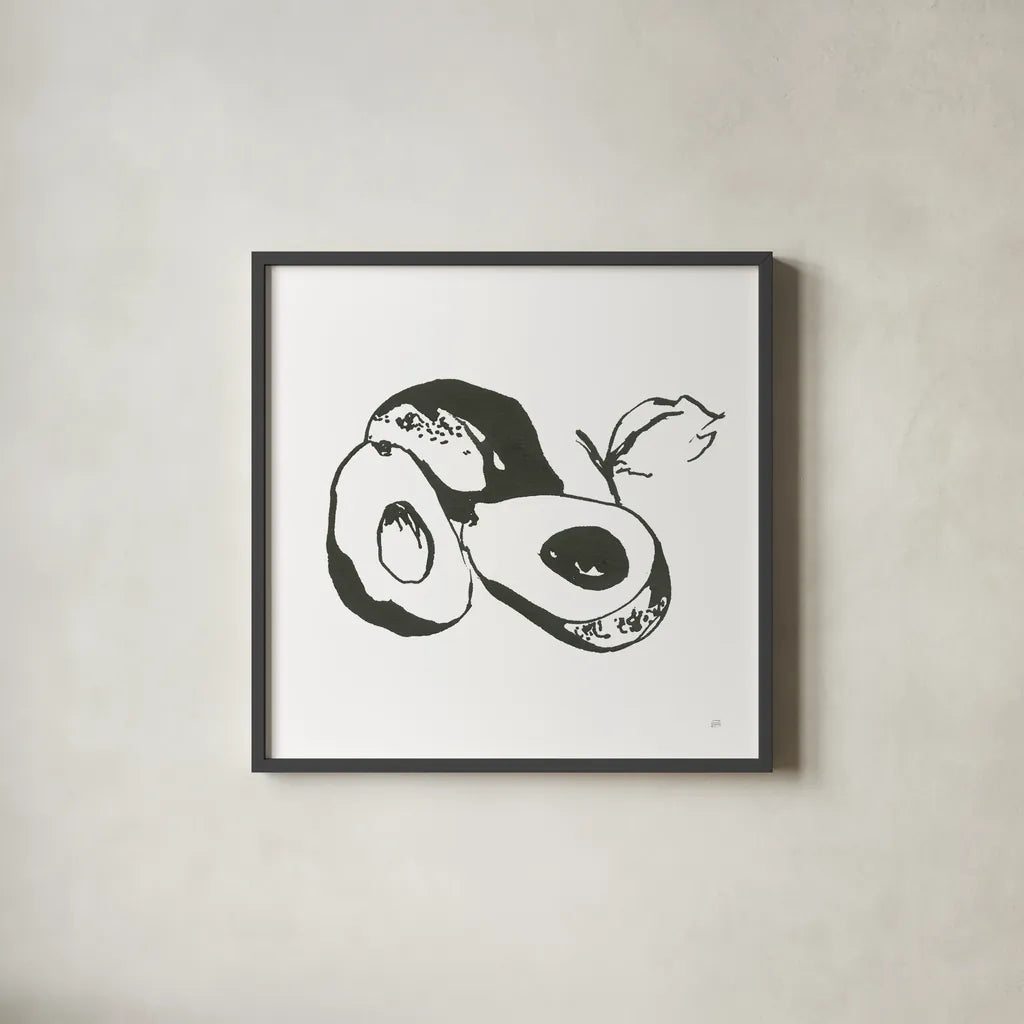Avocado II BW by Chris Paschke. Shown in a sleek black glass frame for a contemporary gallery look. Available as an archival giclee rolled canvas, fine art paper, or poster print. SKU 64210a.