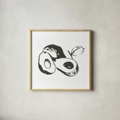 Avocado II BW by Chris Paschke. Shown in a natural wood glass frame for a timeless modern aesthetic. Available as an archival giclee rolled canvas, fine art paper, or poster print. SKU 64210a.