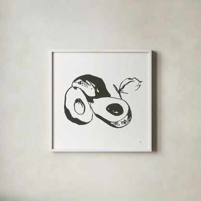 Avocado II BW by Chris Paschke. Shown in a crisp white glass frame for a clean and minimalist style. Available as an archival giclee rolled canvas, fine art paper, or poster print. SKU 64210a.
