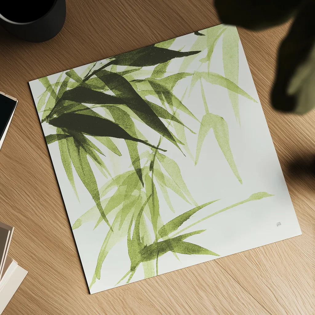 Bamboo IV Green by Chris Paschke. Shown as a detailed flat fine art print, highlighting archival giclee quality. Available as an archival giclee rolled canvas, fine art paper, or poster print. SKU 58946a.