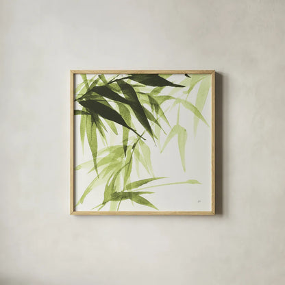 Bamboo IV Green by Chris Paschke. Shown in a natural wood glass frame for a timeless modern aesthetic. Available as an archival giclee rolled canvas, fine art paper, or poster print. SKU 58946a.