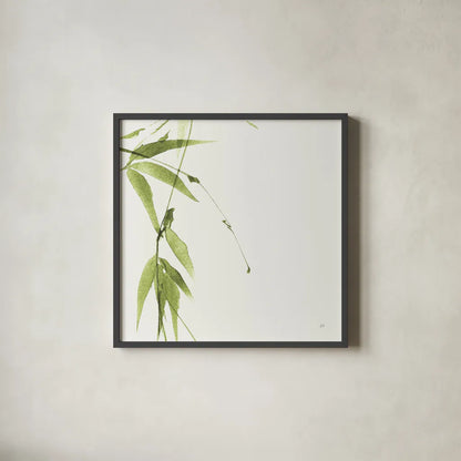Bamboo V Green by Chris Paschke. Shown in a sleek black glass frame for a contemporary gallery look. Available as an archival giclee rolled canvas, fine art paper, or poster print. SKU 58947a.