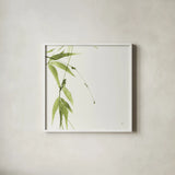 Bamboo V Green by Chris Paschke. Shown in a crisp white glass frame for a clean and minimalist style. Available as an archival giclee rolled canvas, fine art paper, or poster print. SKU 58947a.