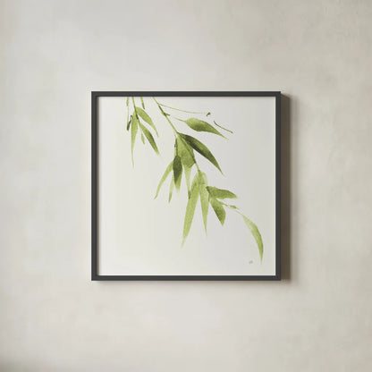 Bamboo VI Green by Chris Paschke. Shown in a sleek black glass frame for a contemporary gallery look. Available as an archival giclee rolled canvas, fine art paper, or poster print. SKU 58948a.