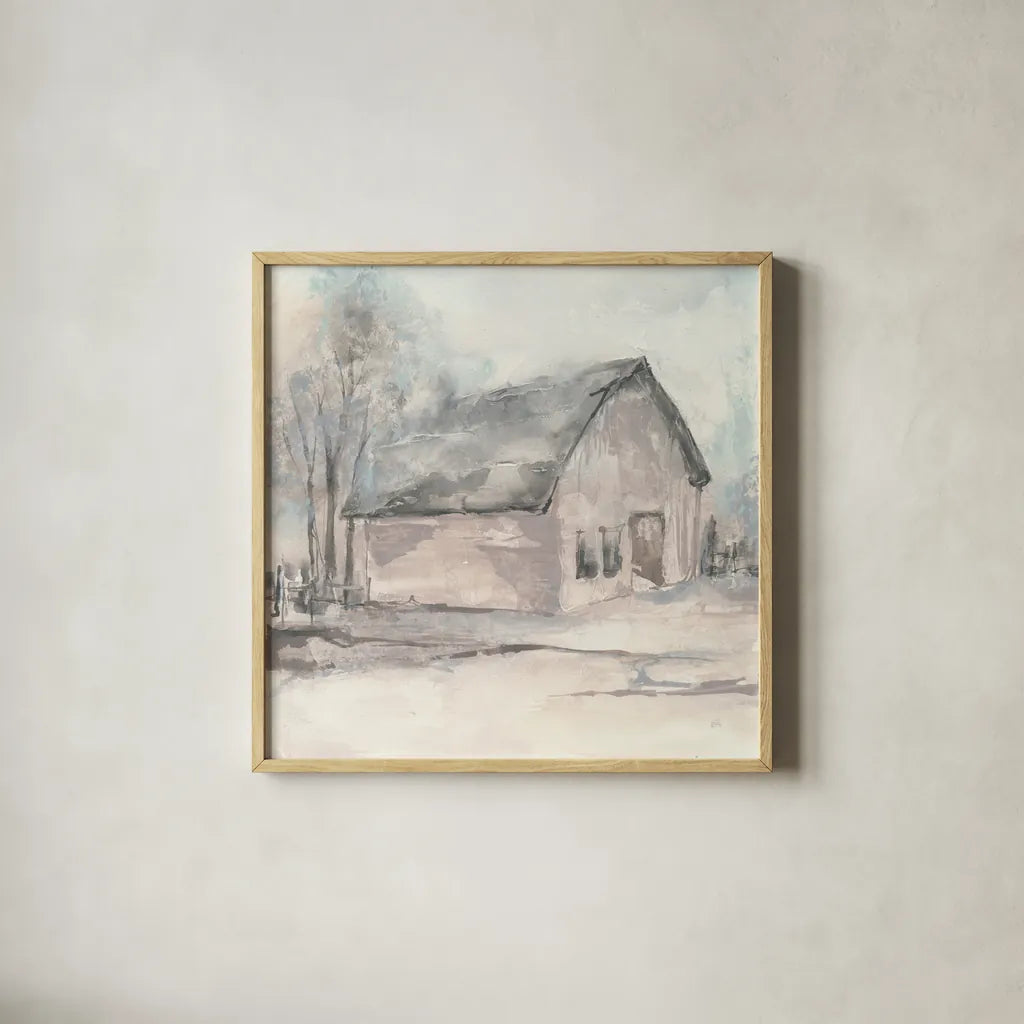 Barn I by Chris Paschke. Shown in a natural wood glass frame for a timeless modern aesthetic. Available as an archival giclee rolled canvas, fine art paper, or poster print. SKU 46690a.
