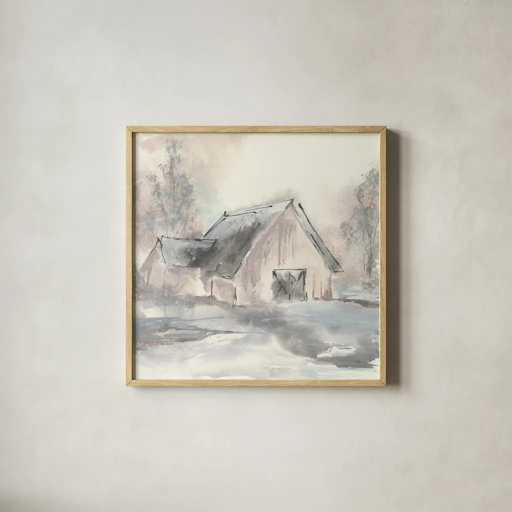 Barn II by Chris Paschke. Shown in a natural wood glass frame for a timeless modern aesthetic. Available as an archival giclee rolled canvas, fine art paper, or poster print. SKU 46691a.