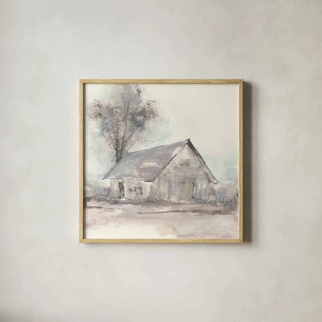 Barn III by Chris Paschke. Shown in a natural wood glass frame for a timeless modern aesthetic. Available as an archival giclee rolled canvas, fine art paper, or poster print. SKU 46692a.