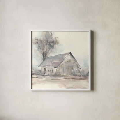 Barn III by Chris Paschke. Shown in a crisp white glass frame for a clean and minimalist style. Available as an archival giclee rolled canvas, fine art paper, or poster print. SKU 46692a.