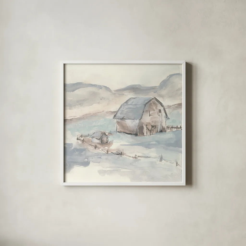 Barn IV by Chris Paschke. Shown in a crisp white glass frame for a clean and minimalist style. Available as an archival giclee rolled canvas, fine art paper, or poster print. SKU 46693a.