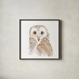 Barn Owl II by Chris Paschke. Shown in a sleek black glass frame for a contemporary gallery look. Available as an archival giclee rolled canvas, fine art paper, or poster print. SKU 66196a.