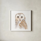 Barn Owl II by Chris Paschke. Shown in a crisp white glass frame for a clean and minimalist style. Available as an archival giclee rolled canvas, fine art paper, or poster print. SKU 66196a.