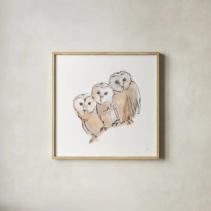 Barn Owl III by Chris Paschke. Shown in a natural wood glass frame for a timeless modern aesthetic. Available as an archival giclee rolled canvas, fine art paper, or poster print. SKU 66197a.