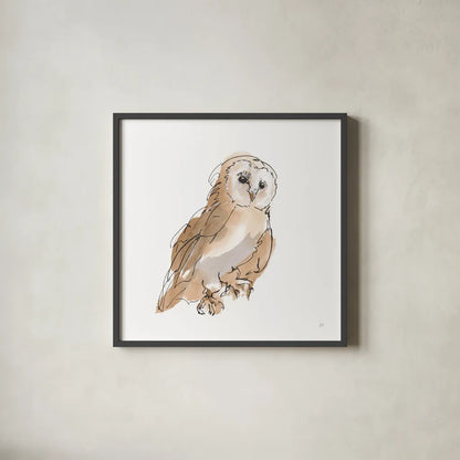 Barn Owl IV by Chris Paschke. Shown in a sleek black glass frame for a contemporary gallery look. Available as an archival giclee rolled canvas, fine art paper, or poster print. SKU 66198a.
