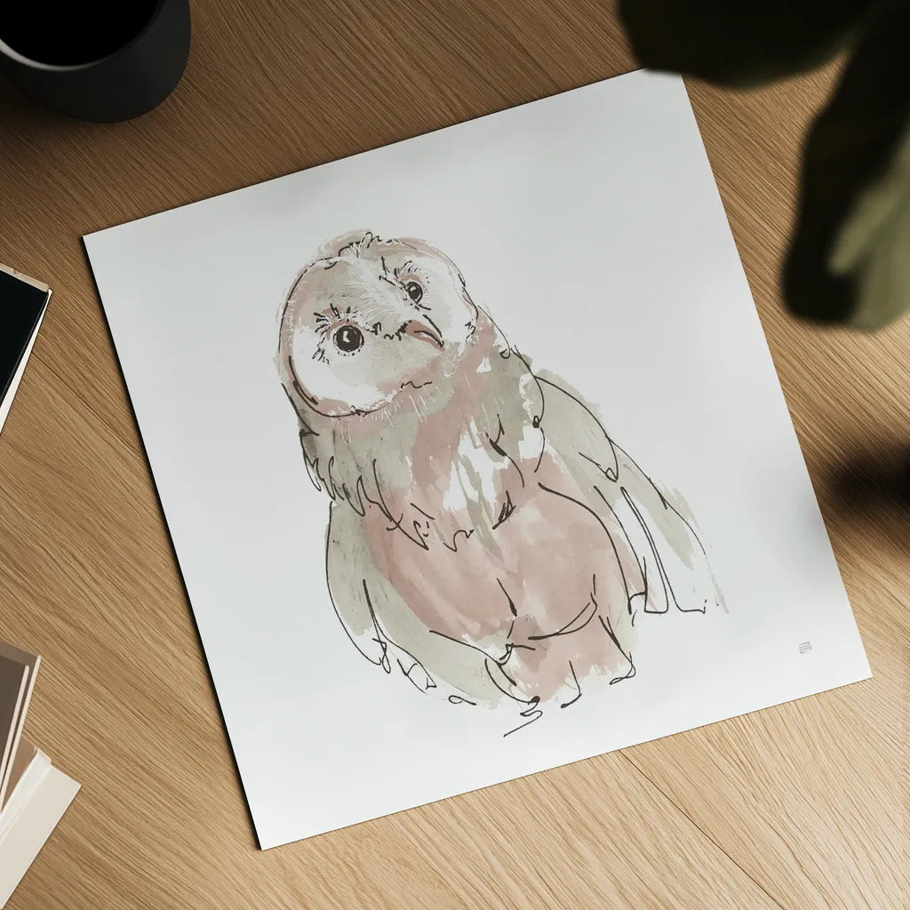 Barn Owl V Honeybloom by Chris Paschke. Shown as a detailed flat fine art print, highlighting archival giclee quality. Available as an archival giclee rolled canvas, fine art paper, or poster print. SKU 90649a.