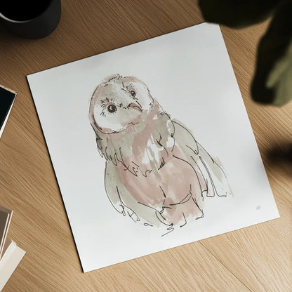 Barn Owl V Honeybloom by Chris Paschke. Shown as a detailed flat fine art print, highlighting archival giclee quality. Available as an archival giclee rolled canvas, fine art paper, or poster print. SKU 90649a.