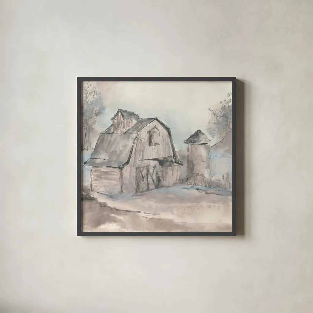 Barn V by Chris Paschke. Shown in a sleek black glass frame for a contemporary gallery look. Available as an archival giclee rolled canvas, fine art paper, or poster print. SKU 46694a.