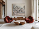 Barn V by Chris Paschke. Shown as extra-large giant wall art in a modern living room. Available as an archival giclee rolled canvas, fine art paper, or poster print. SKU 46694a.