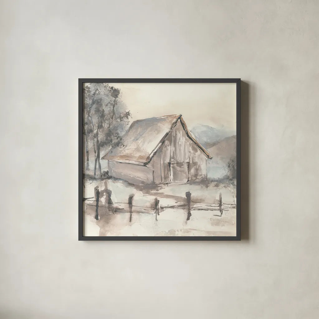 Barn VII by Chris Paschke. Shown in a sleek black glass frame for a contemporary gallery look. Available as an archival giclee rolled canvas, fine art paper, or poster print. SKU 46696a.
