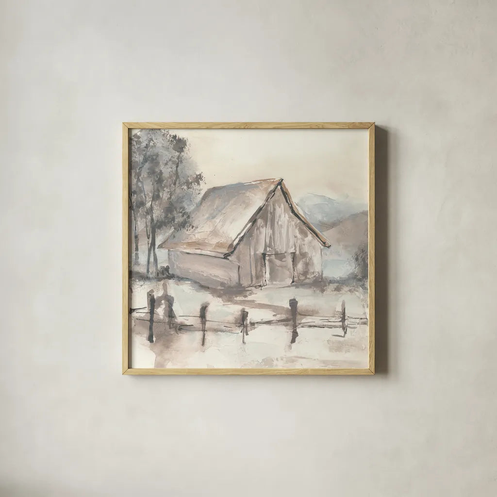 Barn VII by Chris Paschke. Shown in a natural wood glass frame for a timeless modern aesthetic. Available as an archival giclee rolled canvas, fine art paper, or poster print. SKU 46696a.