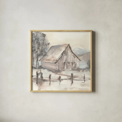 Barn VII by Chris Paschke. Shown in a natural wood glass frame for a timeless modern aesthetic. Available as an archival giclee rolled canvas, fine art paper, or poster print. SKU 46696a.
