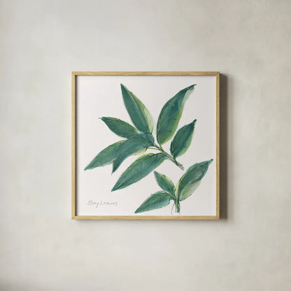 Bay Leaf by Chris Paschke. Shown in a natural wood glass frame for a timeless modern aesthetic. Available as an archival giclee rolled canvas, fine art paper, or poster print. SKU 27520a.