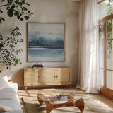 Before Dark I by Chris Paschke. Shown in a natural wood frame in a cozy modern living room. Available as an archival giclee rolled canvas, fine art paper, or poster print. SKU 72070a.