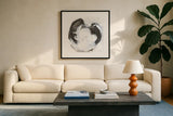 Beginning I by Chris Paschke. Displayed in a glass frame with matte in a clean modern living room. Available as an archival giclee rolled canvas, fine art paper, or poster print. SKU 71876a.