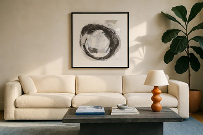 Beginning III by Chris Paschke. Displayed in a glass frame with matte in a clean modern living room. Available as an archival giclee rolled canvas, fine art paper, or poster print. SKU 71878a.