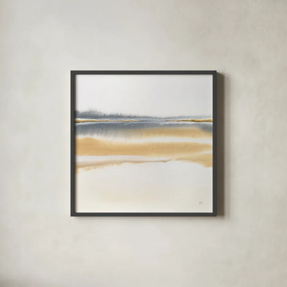 Beige and Gold II by Chris Paschke. Shown in a sleek black glass frame for a contemporary gallery look. Available as an archival giclee rolled canvas, fine art paper, or poster print. SKU 68160a.