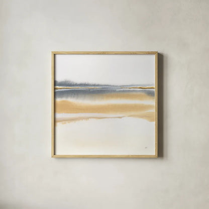 Beige and Gold II by Chris Paschke. Shown in a natural wood glass frame for a timeless modern aesthetic. Available as an archival giclee rolled canvas, fine art paper, or poster print. SKU 68160a.