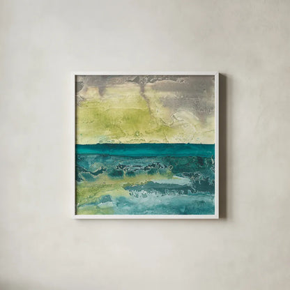 Beyond the Horizon I by Chris Paschke. Shown in a crisp white glass frame for a clean and minimalist style. Available as an archival giclee rolled canvas, fine art paper, or poster print. SKU 16211a.