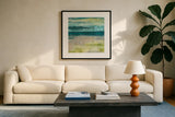 Beyond the Horizon II by Chris Paschke. Displayed in a glass frame with matte in a clean modern living room. Available as an archival giclee rolled canvas, fine art paper, or poster print. SKU 16212a.