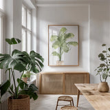 Biophilic IV by Chris Paschke. shown as a print in a natural wood frame in a dining room. Available as a archival giclee rolled canvas, fine art paper, or poster print. SKU 94775h.