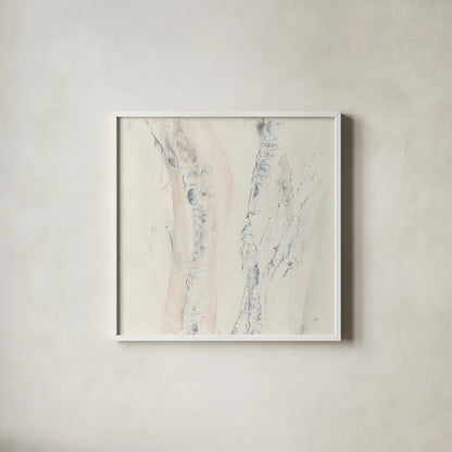 Birch Dreams I by Chris Paschke. Shown in a crisp white glass frame for a clean and minimalist style. Available as an archival giclee rolled canvas, fine art paper, or poster print. SKU 90876a.