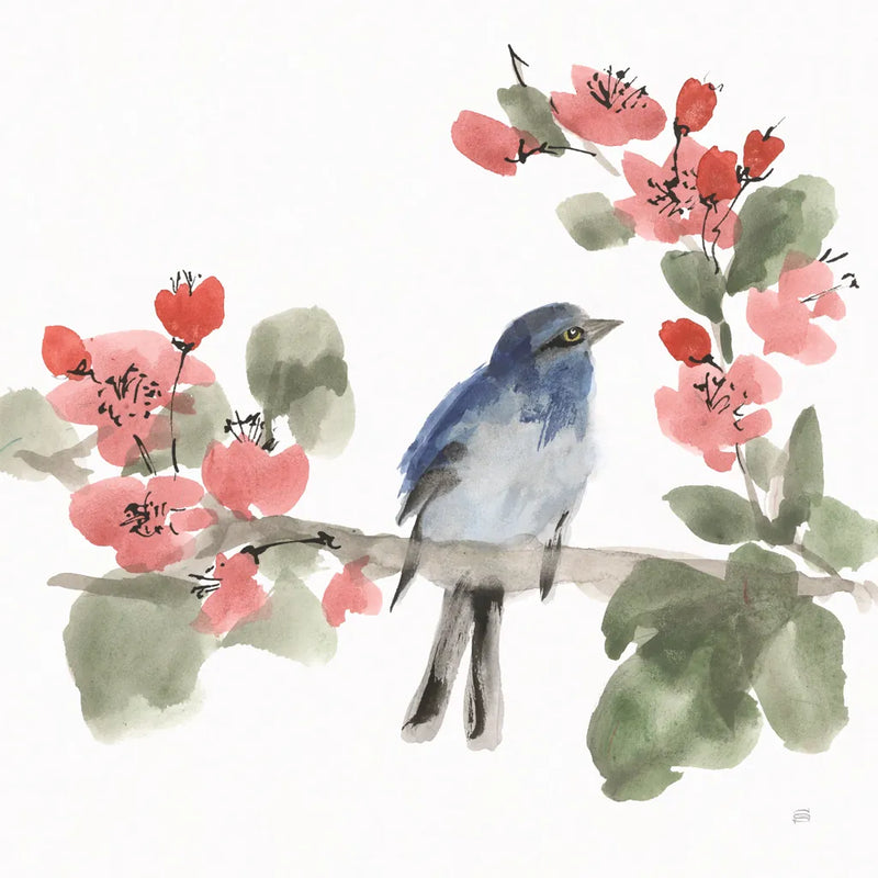 Bird and Blossoms I by Chris Paschke. SKU 99403a. Archival Giclee Fine art print for wall decor.