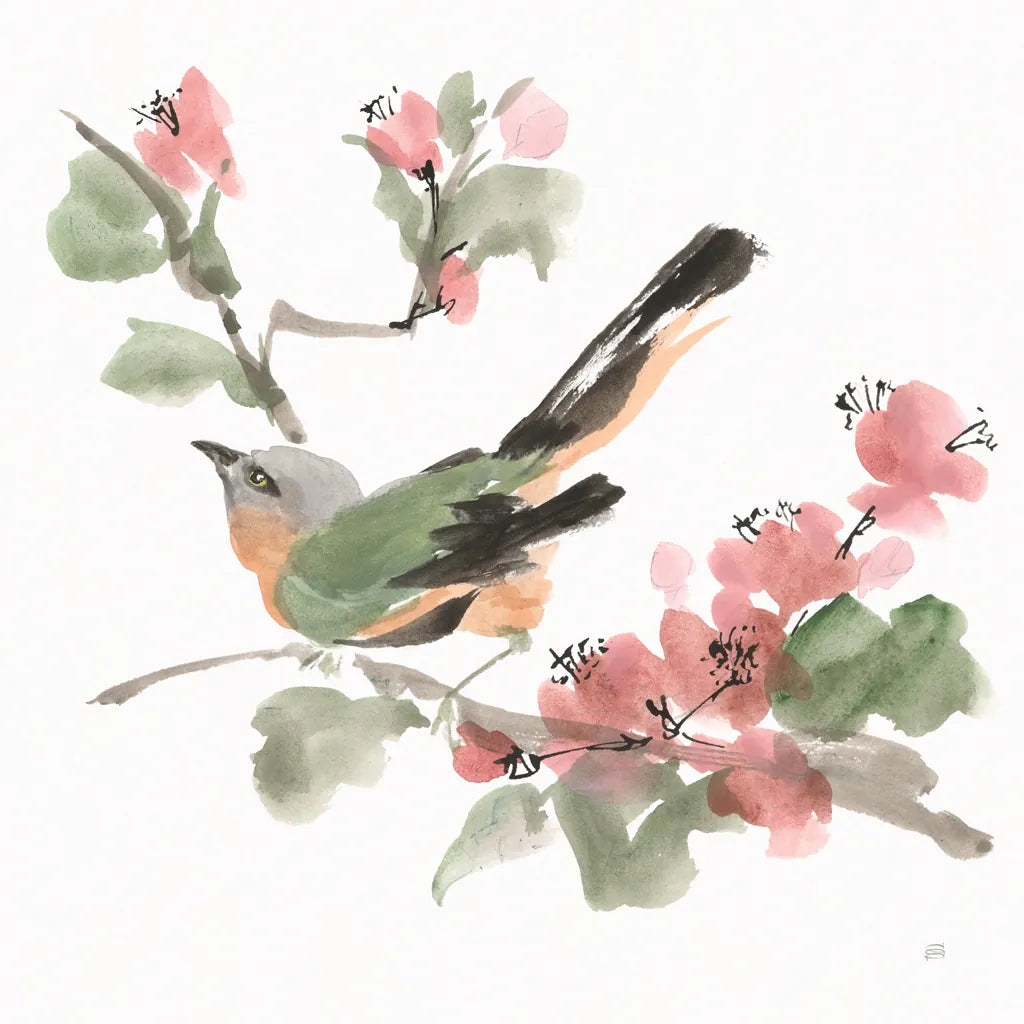 Bird and Blossoms IV by Chris Paschke. SKU 99406a. Archival Giclee Fine art print for wall decor.