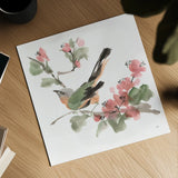Bird and Blossoms IV by Chris Paschke. Shown as a detailed flat fine art print, highlighting archival giclee quality. Available as an archival giclee rolled canvas, fine art paper, or poster print. SKU 99406a.