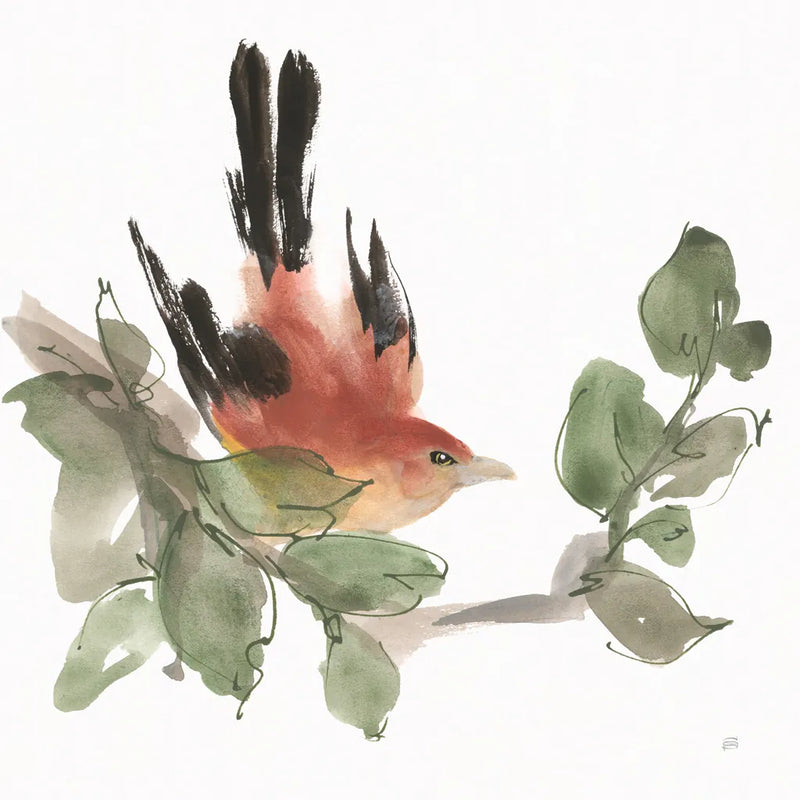 Bird and Leaves I by Chris Paschke. SKU 99362a. Archival Giclee Fine art print for wall decor.