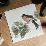Bird and Leaves II by Chris Paschke. Shown as a detailed flat fine art print, highlighting archival giclee quality. Available as an archival giclee rolled canvas, fine art paper, or poster print. SKU 99363a.