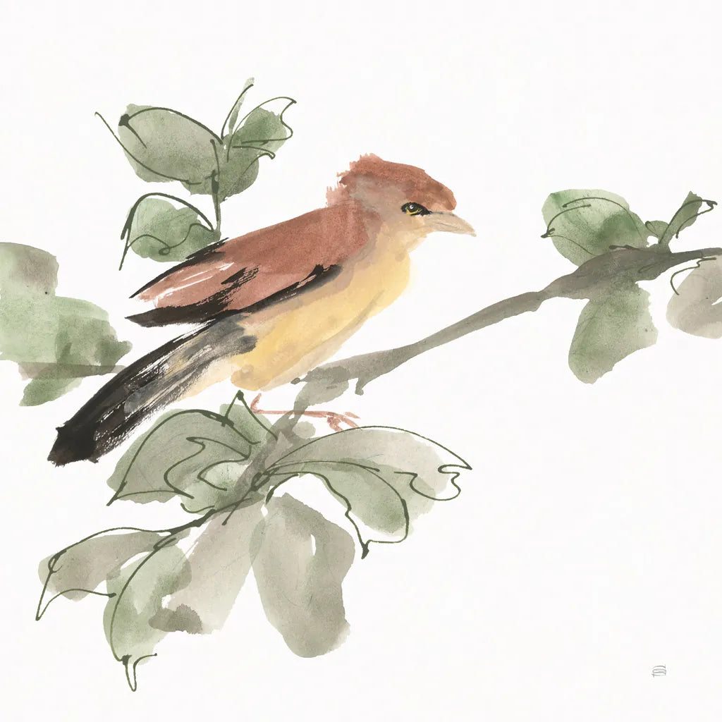 Bird and Leaves III by Chris Paschke. SKU 99364a. Archival Giclee Fine art print for wall decor.