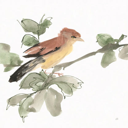 Bird and Leaves III by Chris Paschke. SKU 99364a. Archival Giclee Fine art print for wall decor.