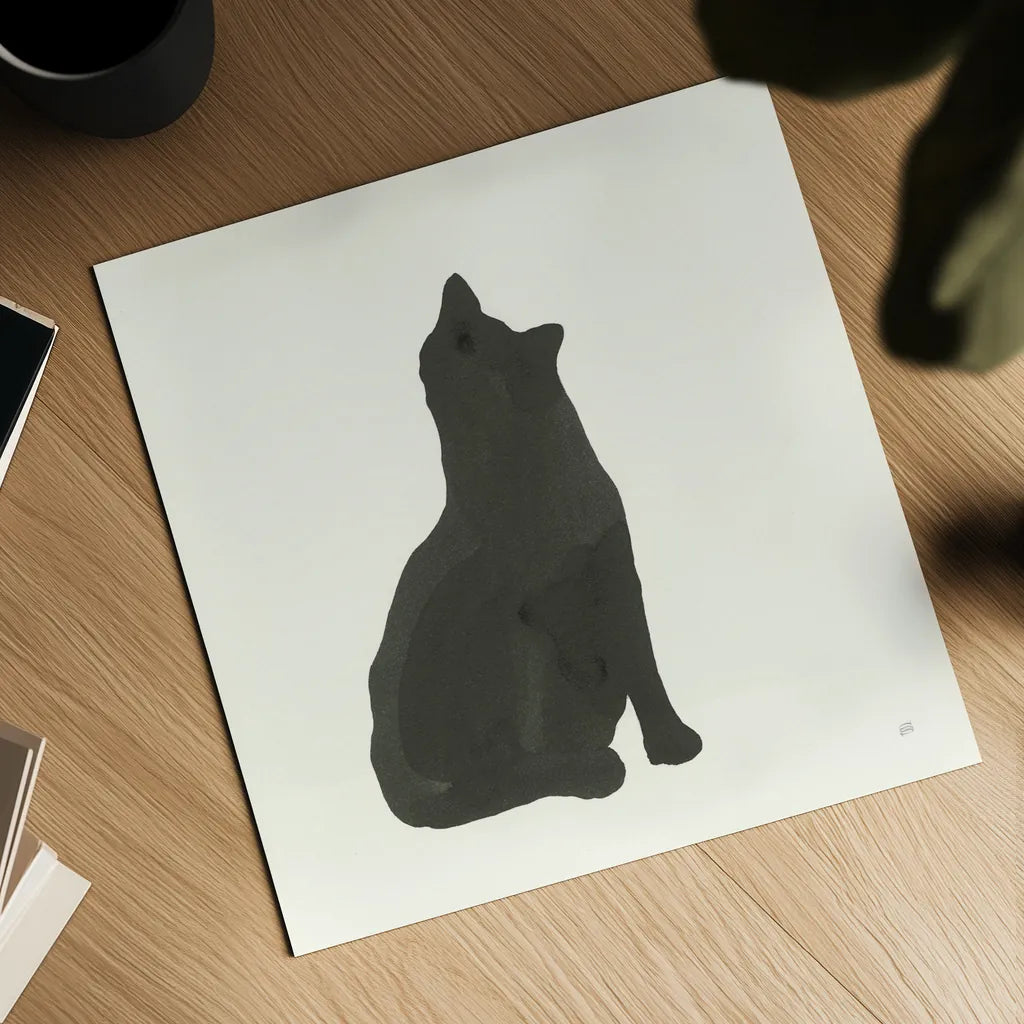 Black Cat I by Chris Paschke. Shown as a detailed flat fine art print, highlighting archival giclee quality. Available as an archival giclee rolled canvas, fine art paper, or poster print. SKU 56269a.