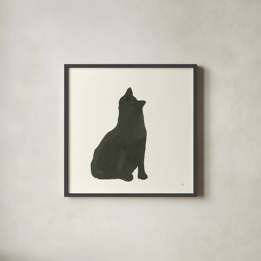 Black Cat I by Chris Paschke. Shown in a sleek black glass frame for a contemporary gallery look. Available as an archival giclee rolled canvas, fine art paper, or poster print. SKU 56269a.
