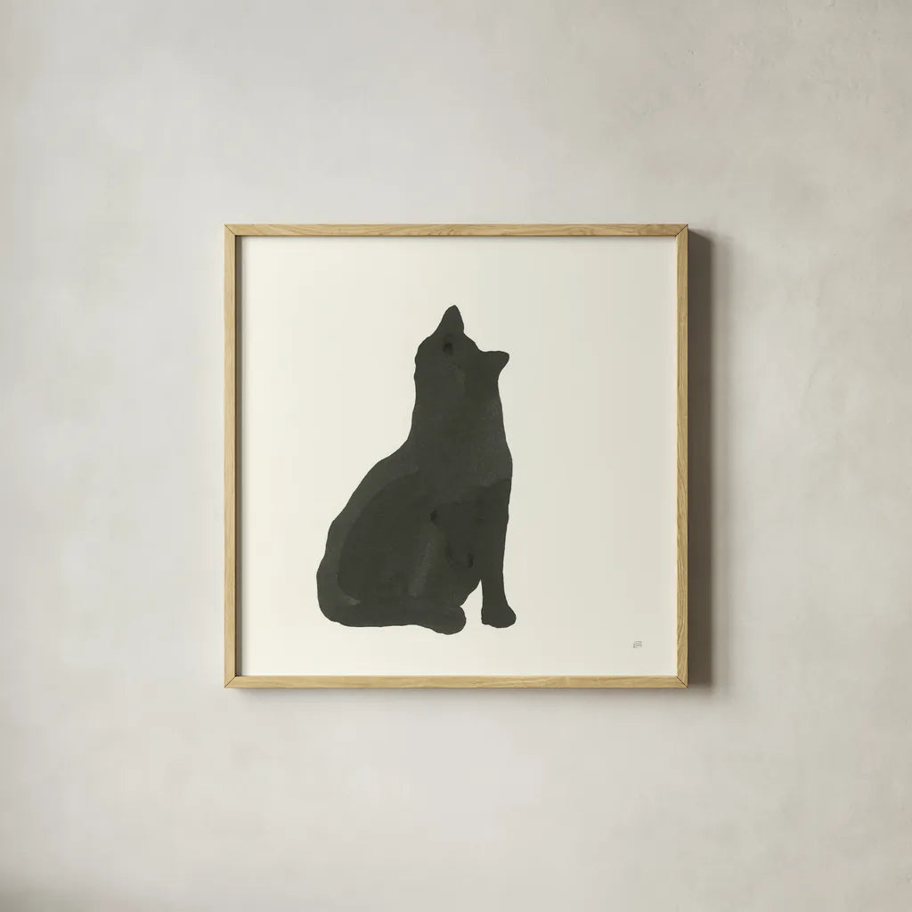 Black Cat I by Chris Paschke. Shown in a natural wood glass frame for a timeless modern aesthetic. Available as an archival giclee rolled canvas, fine art paper, or poster print. SKU 56269a.