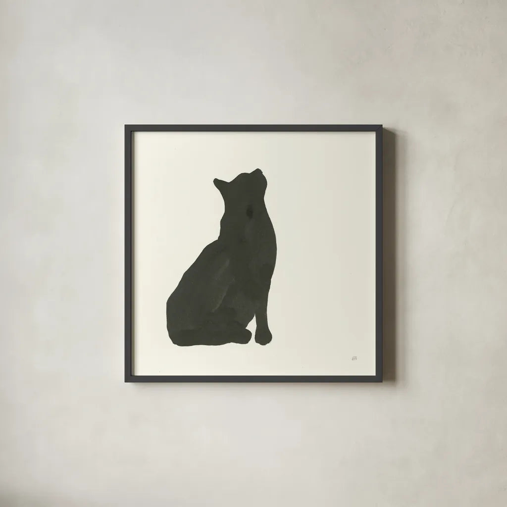 Black Cat III by Chris Paschke. Shown in a sleek black glass frame for a contemporary gallery look. Available as an archival giclee rolled canvas, fine art paper, or poster print. SKU 56271a.