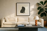 Black Cat IV by Chris Paschke. Displayed in a glass frame with matte in a clean modern living room. Available as an archival giclee rolled canvas, fine art paper, or poster print. SKU 56272a.
