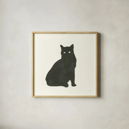 Black Cat V by Chris Paschke. Shown in a natural wood glass frame for a timeless modern aesthetic. Available as an archival giclee rolled canvas, fine art paper, or poster print. SKU 56273a.